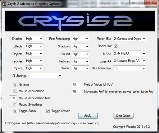Crysis 2 - Crysis 2 Advanced Graphics Options App - настрой игру по своему вкусу!(обновлено)