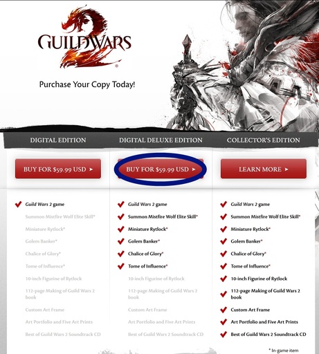 Guild Wars 2 - При покупке Guild Wars 2 Digital Edition бесплатный апгрейд до Deluxe(Wizard) Edition!! (на буржуйском сайте)