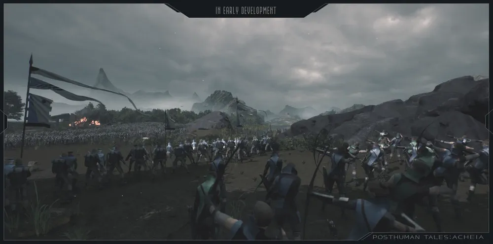 На картинке изображены солдаты, сражающиеся на поле боя, с флагами и оружием, в военной обстановке.