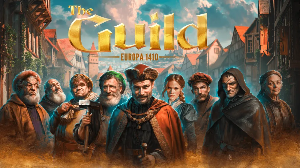 Изображение персонажей из игры, средневековая тематика, групповой портрет, название \