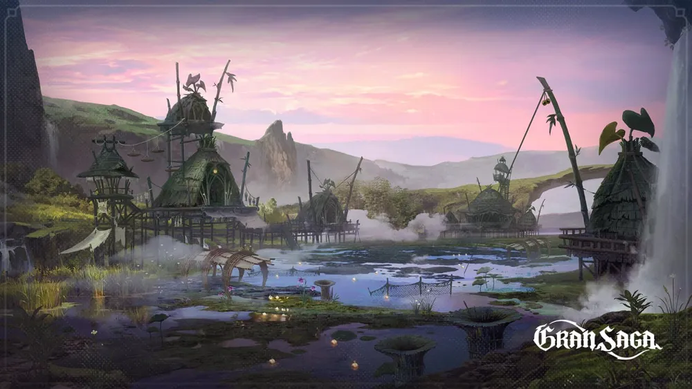 пейзаж, деревня, вода, горы, природа, художественная работа