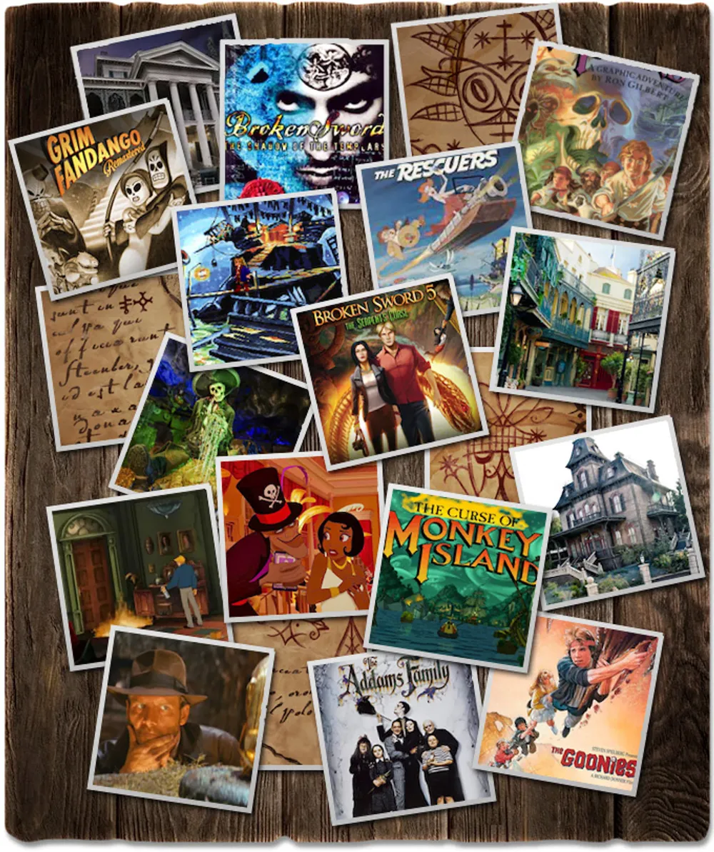 Коллаж из постеров и изображений видеоигр и мультфильмов, таких как \