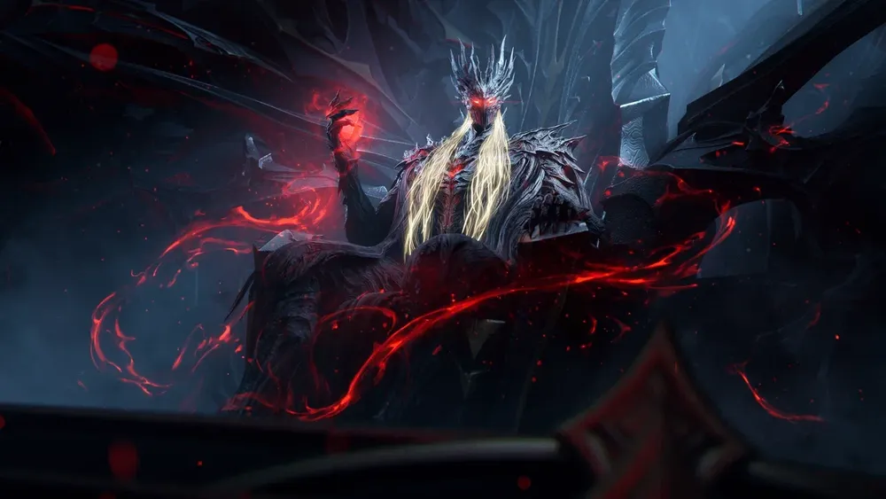 Изображение фантастического персонажа, возможно, из игры или художественного произведения, с темной атмосферой и элементами магии.