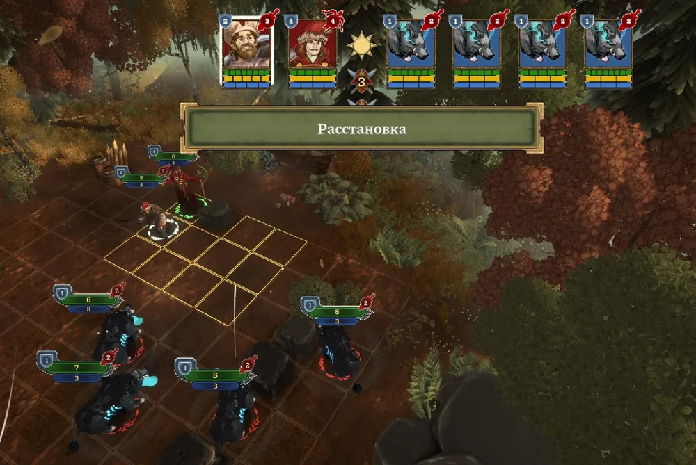 Изображение из видеоигры с тактическим полем и персонажами, возможно, в контексте военных действий.