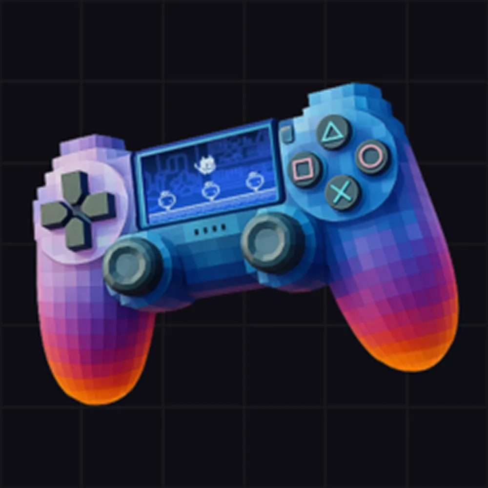 Изображение игрового контроллера, стилизованного под пиксельный арт.