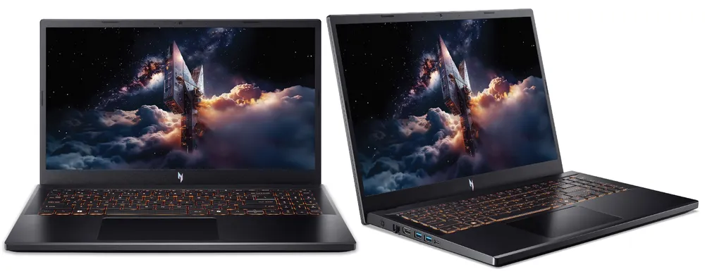 На изображении представлены два ноутбука с экраном, на котором изображен космический пейзаж.