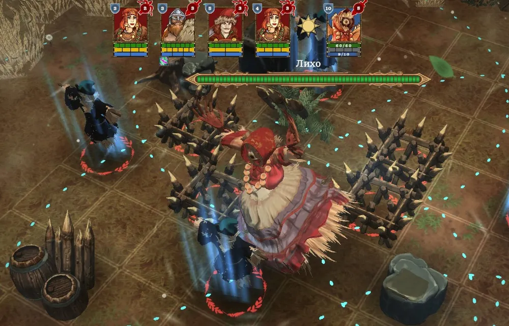 Игра, персонажи в боевой ситуации, элементы стратегии.