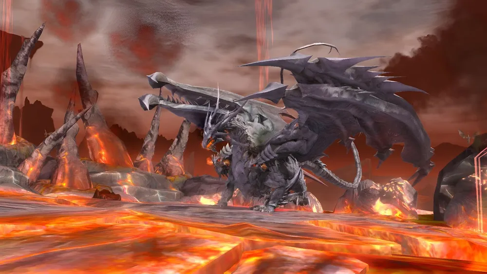Дракон, лавовое окружение, фэнтезийный пейзаж