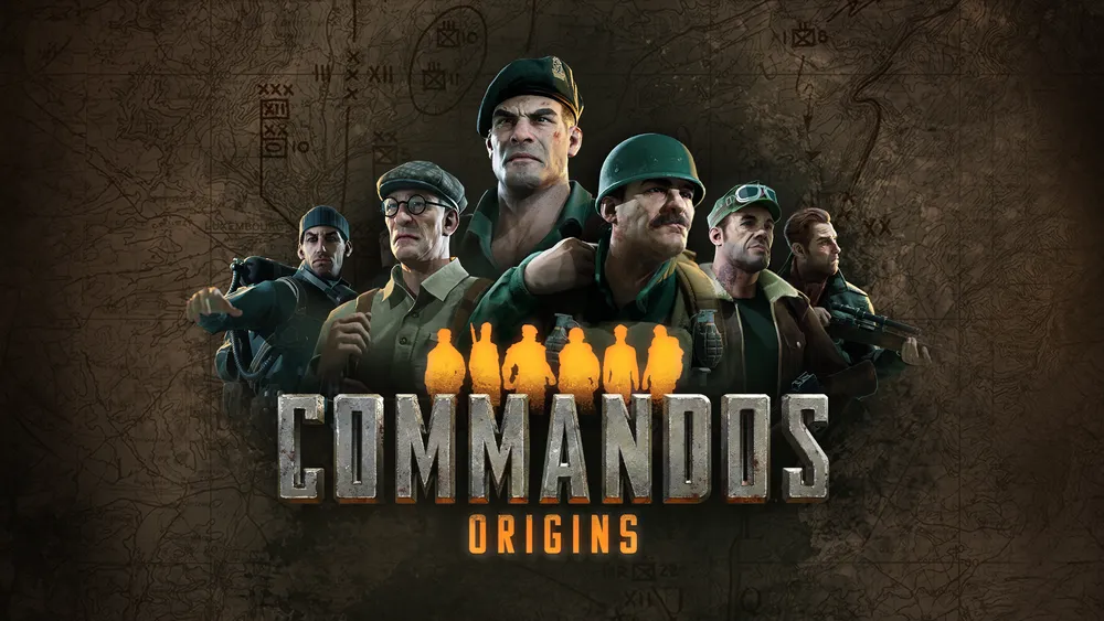 Изображение из видеоигры Commandos: Origins, показывающее группу военных персонажей.