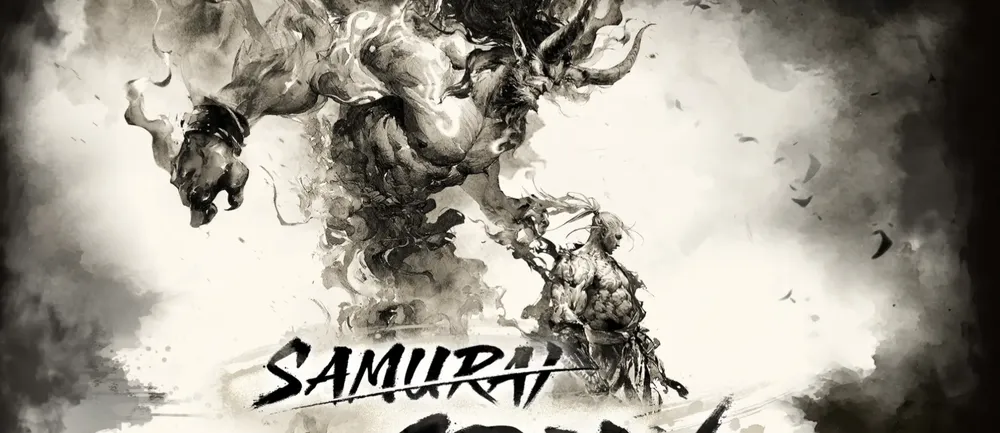 Иллюстрация с изображением самурая и эффекта размытия, название \