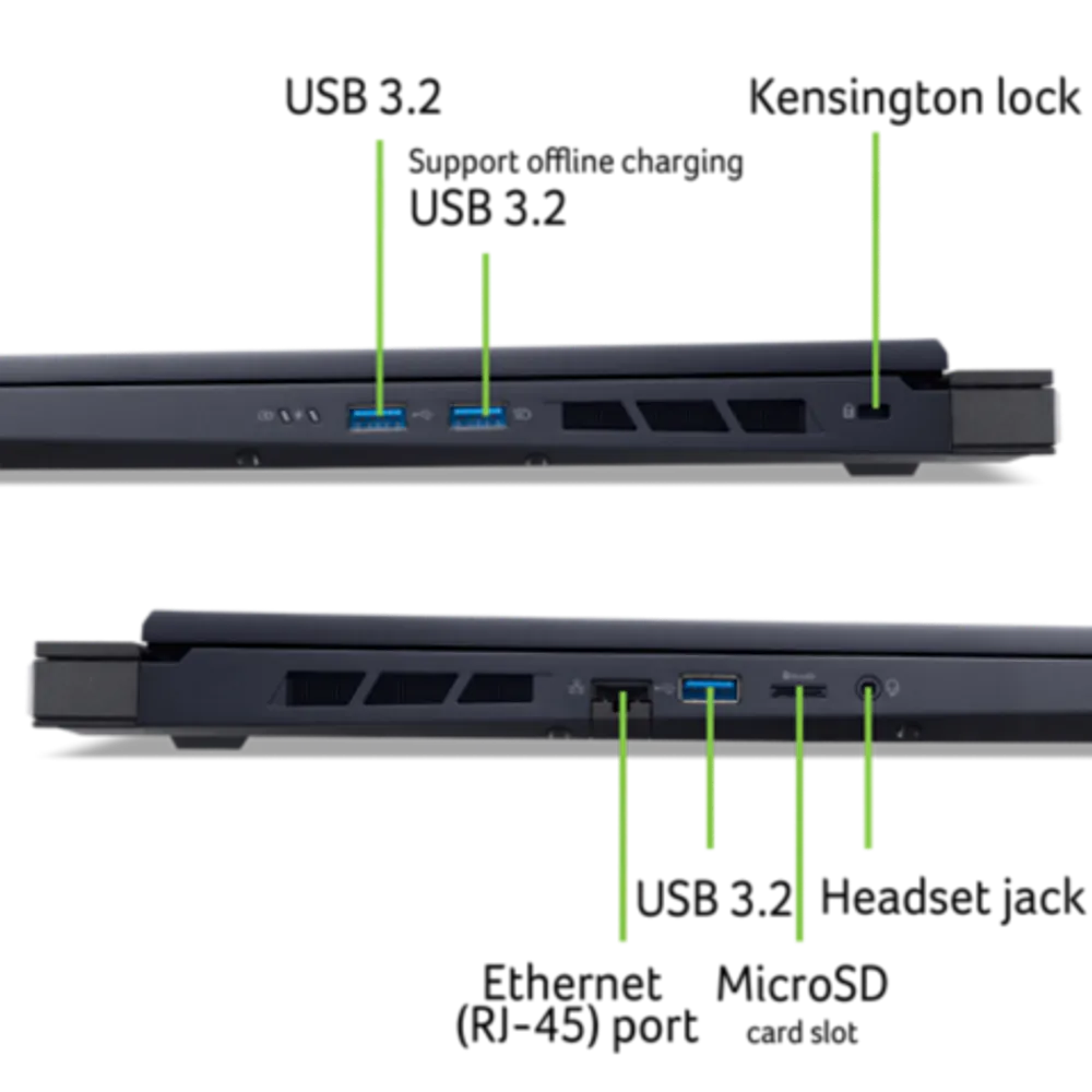 Изображение двух устройств с показанными портами и линиями указания на них.