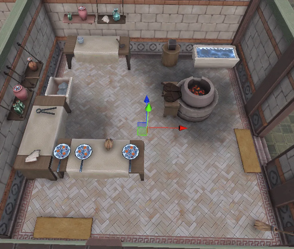 Изображение интерьера комнаты с мебелью, столами и кухонными принадлежностями. Нет людей или запрещённого контента.