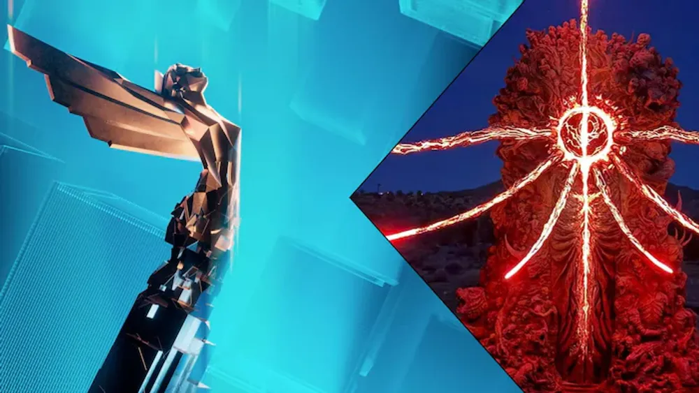 Изображение содержит две стилизованные фигуры, одна из которых напоминает статуэтку, а другая - абстрактную конструкцию с яркой подсветкой.