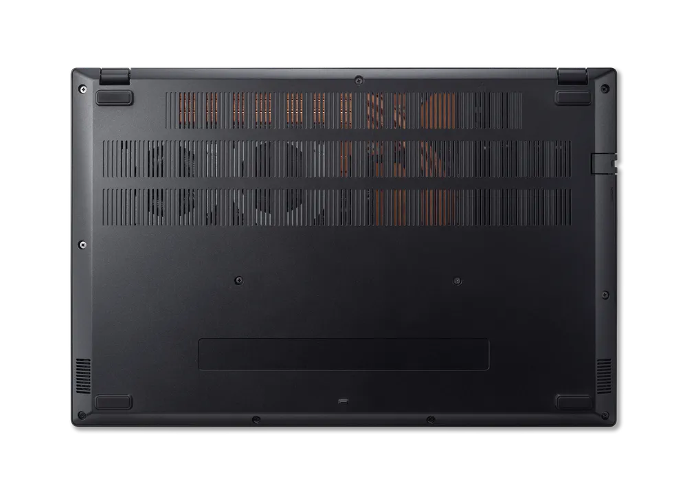 Изображение нижней части ноутбука, черный фон.