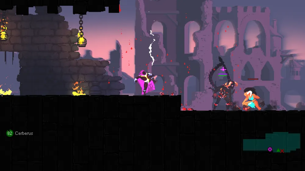 Сцена из игры с персонажами, сражающимися в разрушенном городском окружении.