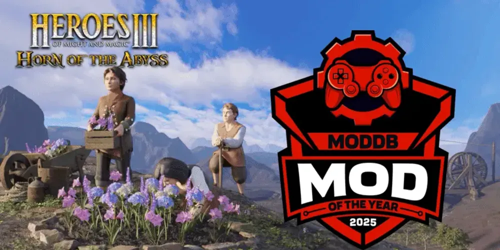 Изображение из видеоигры с персонажами, цветами и логотипом конкурса модификаций.